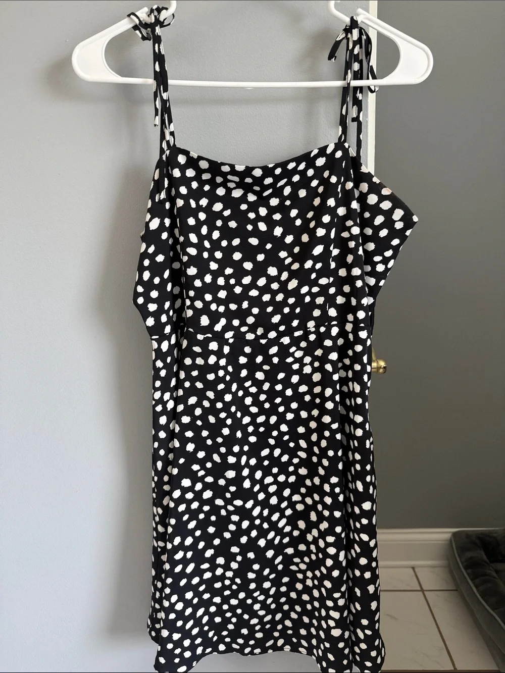 Versona Black and White Dalmatian-Print Tie-Strap Mini Dress
